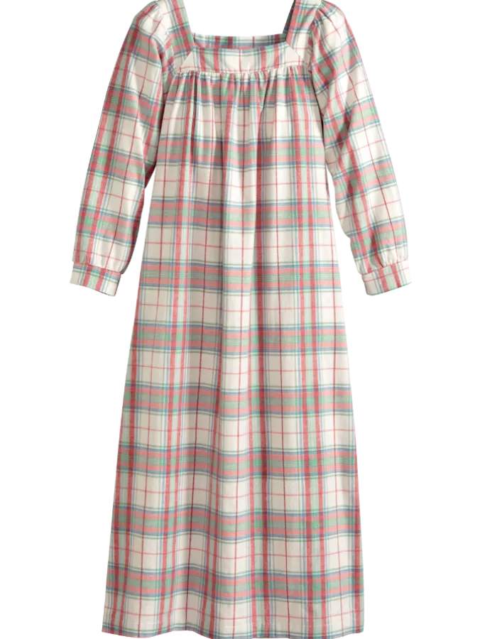Printed Portuguese Cotton Flannel Square-Neck Nightgown