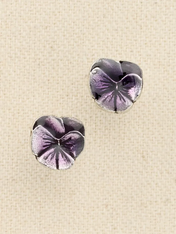 Purple Pansy Pewter Post Earrings