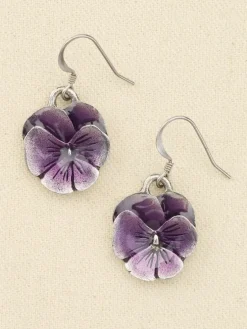 Purple Pansy Pewter Wire Earrings