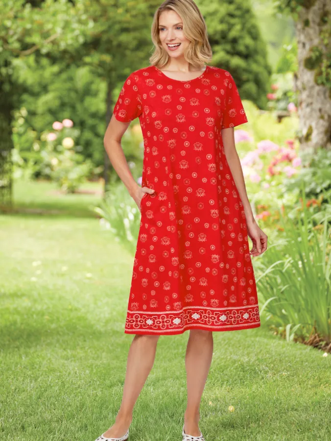 Red Bandana Print Cotton Knit T-Shirt Dress