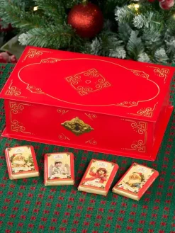 Red Filigree Tin With Heidel Chocolate Bars