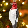 Red-Headed Woodpecker Blown-Glass Christmas Ornament