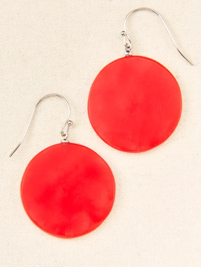 Red Single Circle Drop Earrings