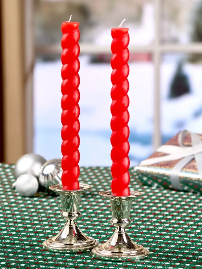 Red Twist Taper Candles, Set of 2