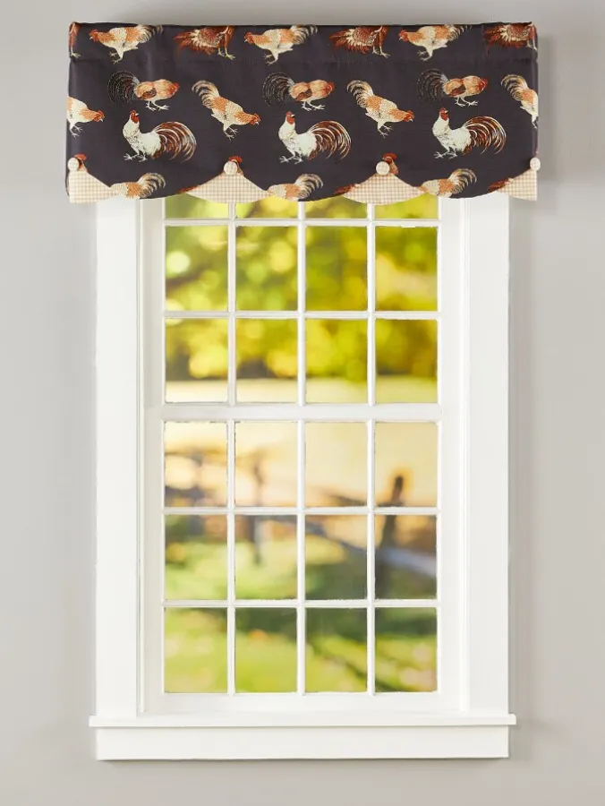 Roosters on Parade Layered Button Valance
