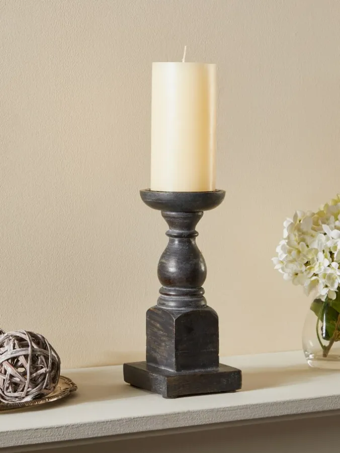 Rustic Charm 9 Inch Wood Pillar Candle Holder