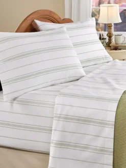 Sage Striped Portuguese Cotton Flannel Sheet Set