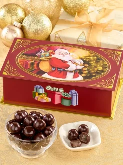 Santa's on His Way Christmas Tin With Cherry Brandy Cordials