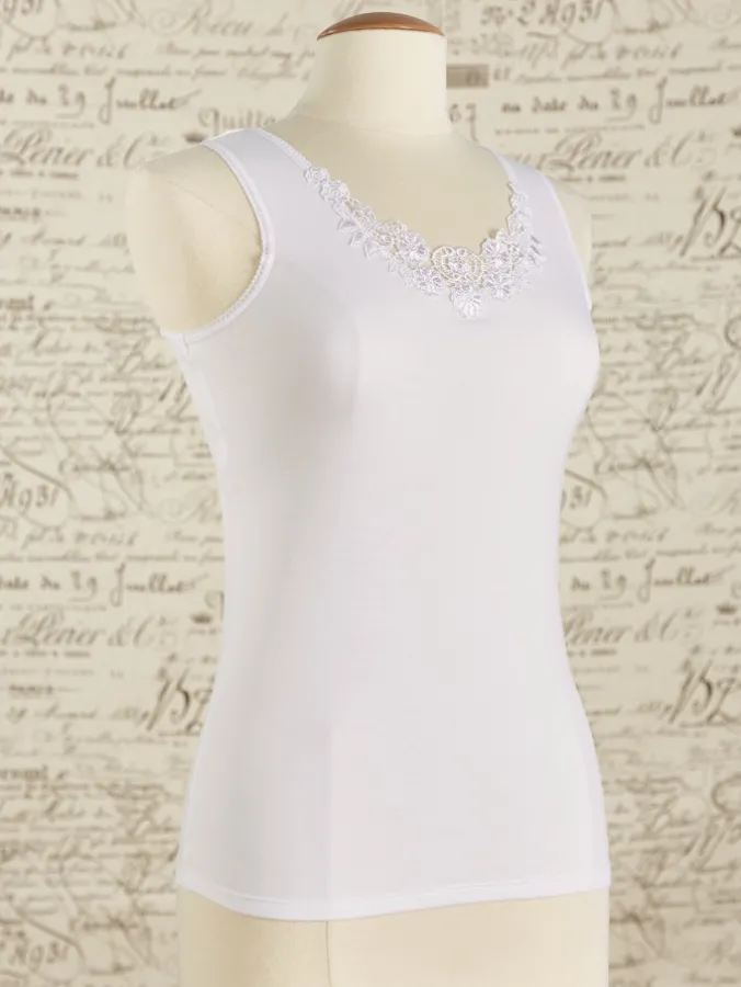 Scoop-Neck Dual-Layer Camisole With Lace Trim