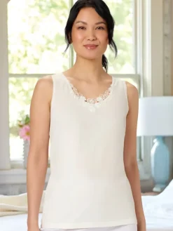 Scoop-Neck Dual-Layer Camisole With Lace Trim