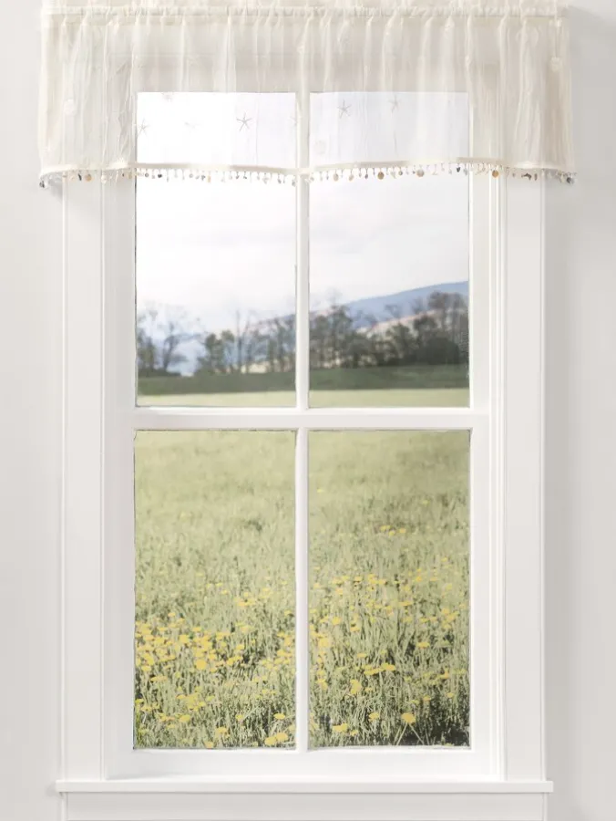 Seaside Lace Rod Pocket Valance With Shell Trim