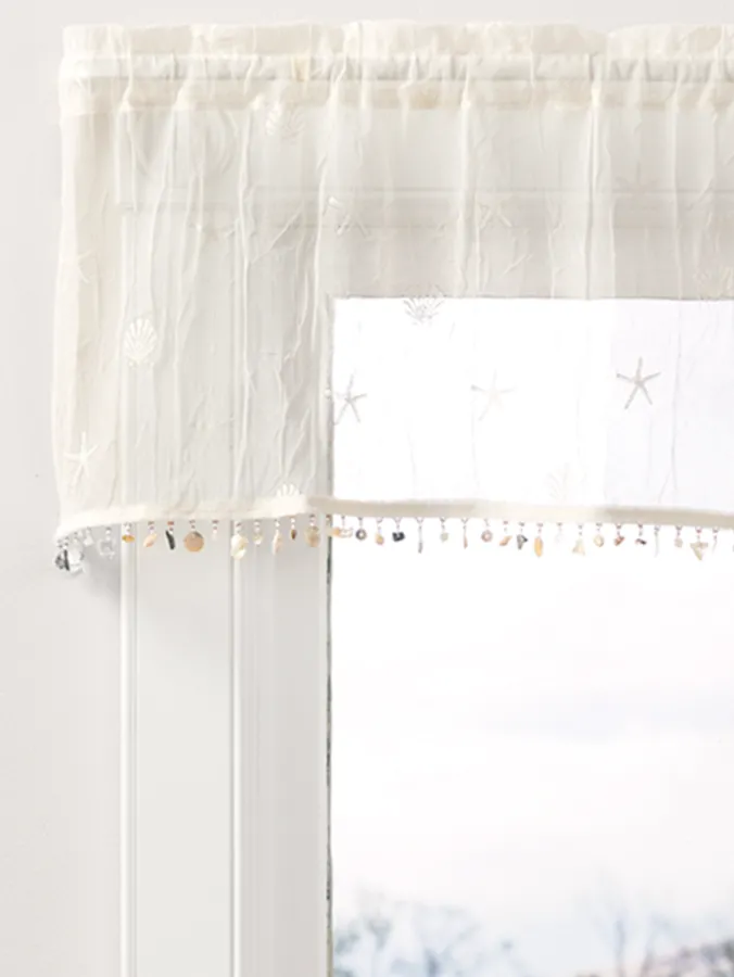 Seaside Lace Rod Pocket Valance With Shell Trim