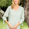 Seersucker Tunic Top With Tie Cuffs