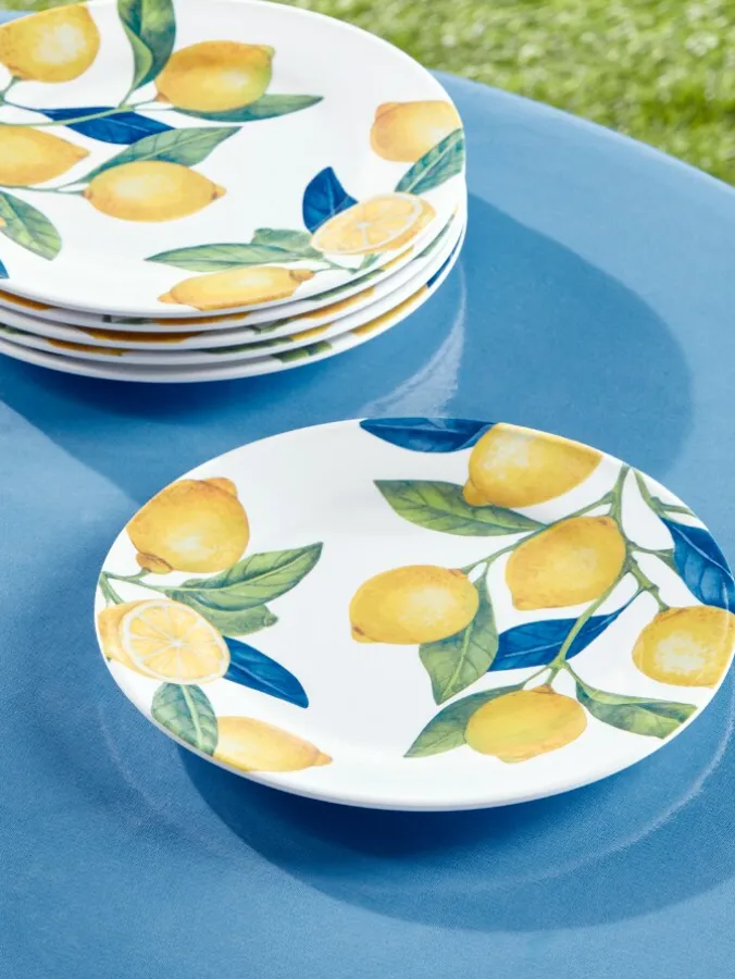 Set of 6 Lemon Sunshine Melamine Dinner Plates