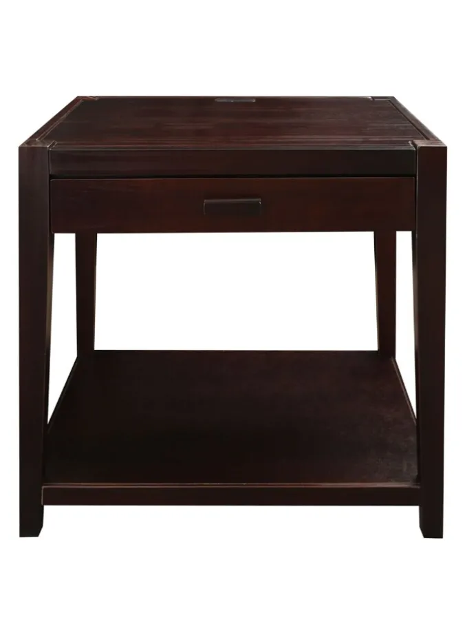 Simple Lines Solid Wood Side Table With USB Ports
