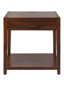 Simple Lines Solid Wood Side Table With USB Ports