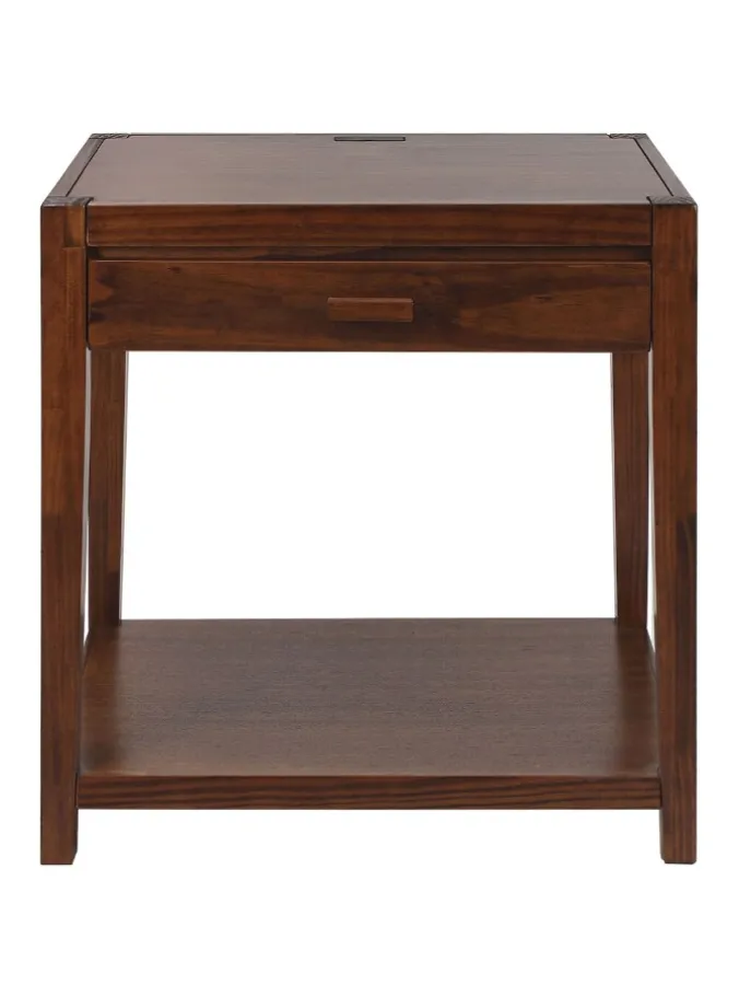 Simple Lines Solid Wood Side Table With USB Ports