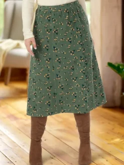 Six-Gore Cotton Corduroy Skirt
