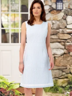 Sleeveless Seersucker Border Dress
