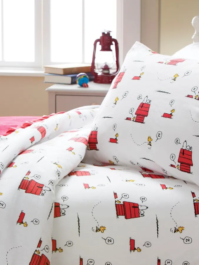 Snoopy and Woodstock Portuguese Flannel Sheet Set