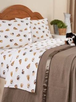 Snuggling Puppies Portuguese Cotton Percale Sheet Set