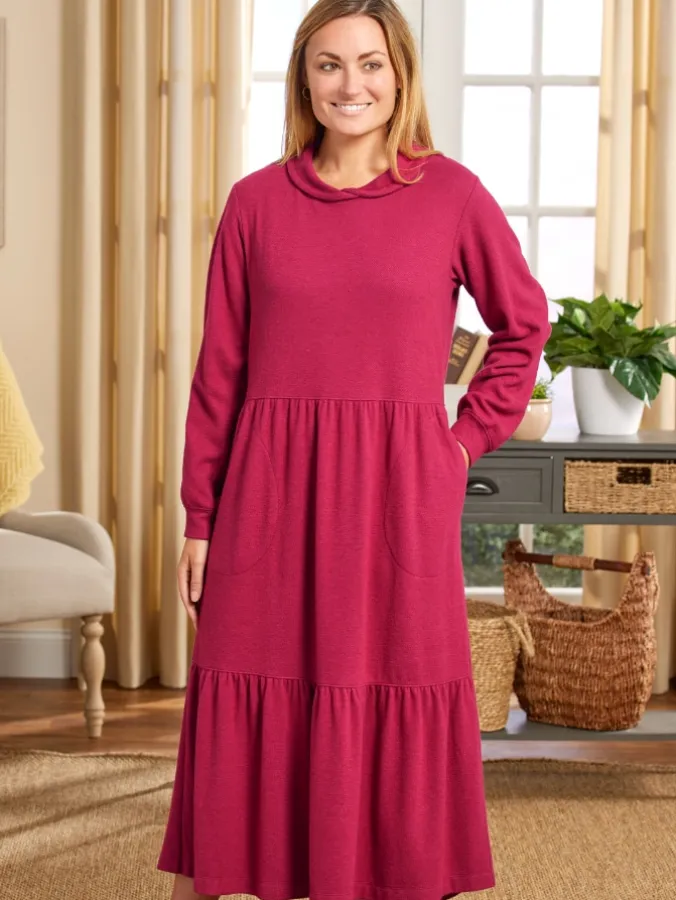 Soft Cowl Neck Tiered Midi Dress
