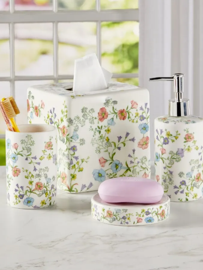 Soft Meadow Floral Ceramic Bath Accessories