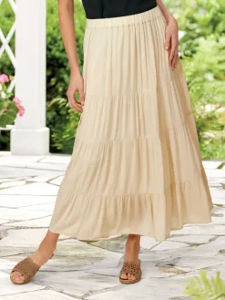 Soft Silhouette Tiered Maxi Skirt in Cream