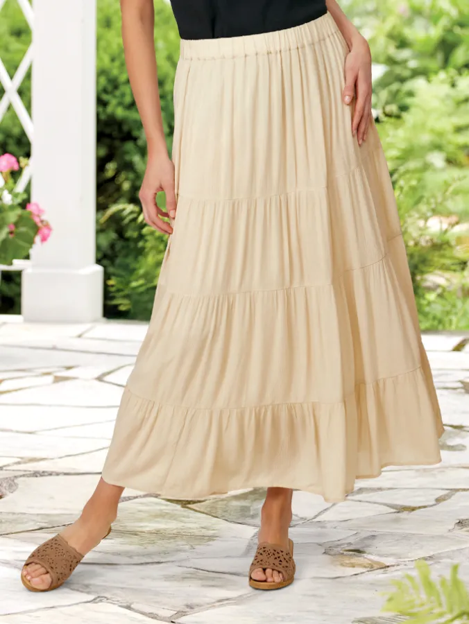 Soft Silhouette Tiered Maxi Skirt in Cream
