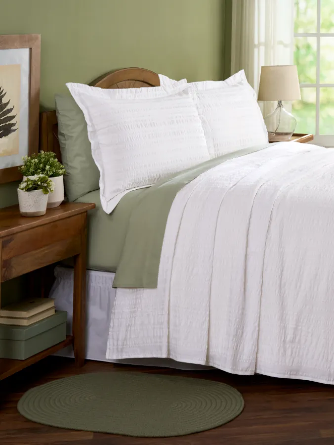 Solid Seersucker Bedspread or Pillow Sham