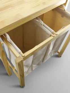 Solid Wood Dual Hamper Rolling Laundry Station