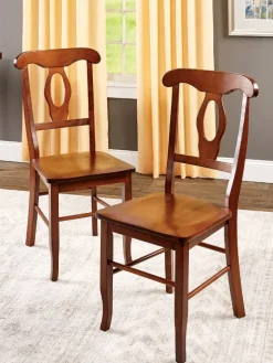 Solid Wood Keyhole-Back Chair, Set of 2
