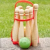 Solid Wood Lawn Bowling Set With Carrying Basket