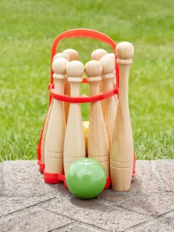 Solid Wood Lawn Bowling Set With Carrying Basket