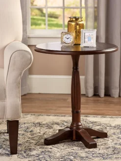 Solid Wood Round Side Table With Reeded Pedestal