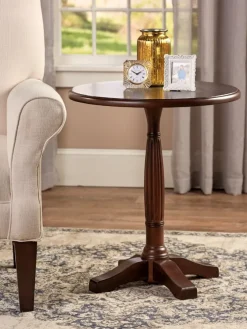 Solid Wood Round Side Table With Reeded Pedestal