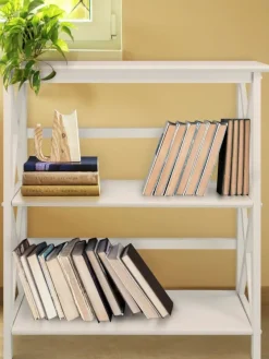 Solid Wood Three-Tier Crisscross Bookcase