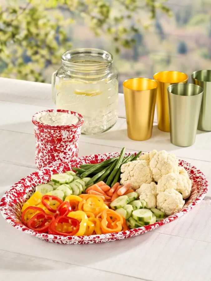 Splatterware Enamelware Oval Serving Platter