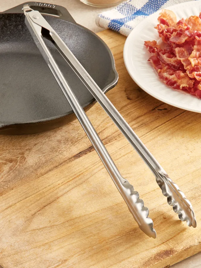 Stainless-Steel Locking Kitchen Tongs, In 2 Sizes
