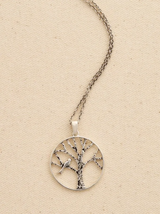 Sterling Silver Bird-on-a-Branch Pendant Necklace