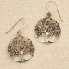 Sterling Silver Round Oak Tree Drop Earrings