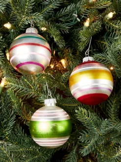 Striped Glass Ball Reflector Christmas Ornaments, Set of 6