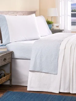 Striped Seersucker Portuguese Cotton Percale Sheet Set
