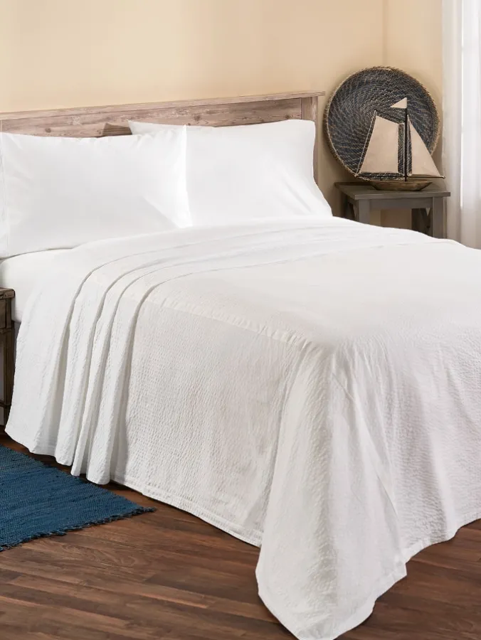 Striped Seersucker Portuguese Cotton Percale Bedspread