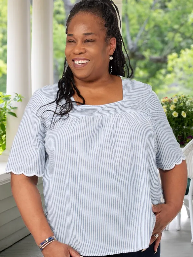 Striped Top With Scalloped Trim