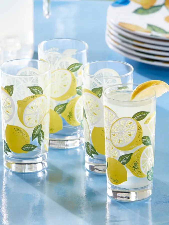 Sunny Lemon 12 Ounce Drinking Glasses, Set of 4