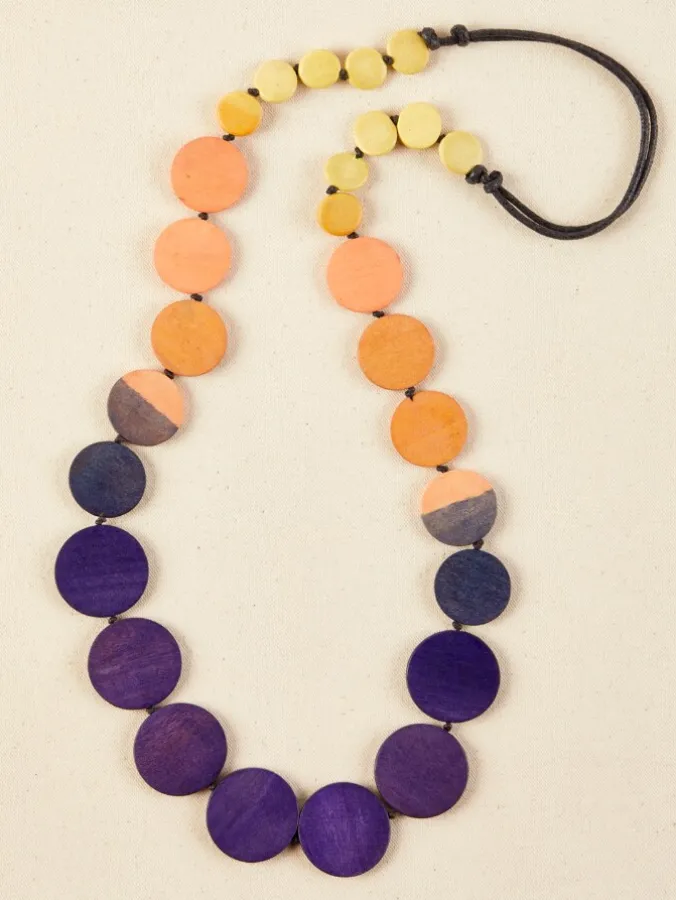 Sunset Multicolor Wooden Bead Adjustable Necklace