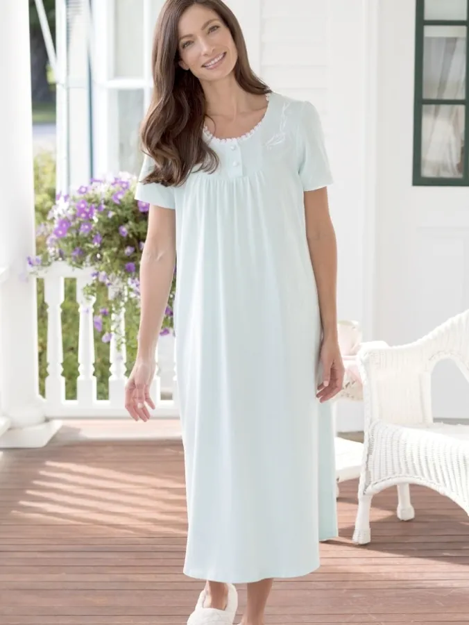 Sweet Dreams Short-Sleeve Jersey Cotton Nightgown