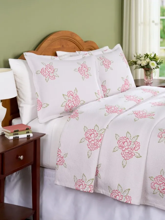 Sweetheart Rose Cotton Coverlet or Pillow Sham
