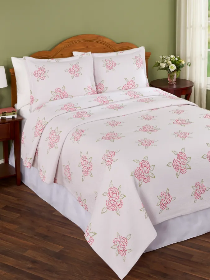 Sweetheart Rose Cotton Coverlet or Pillow Sham